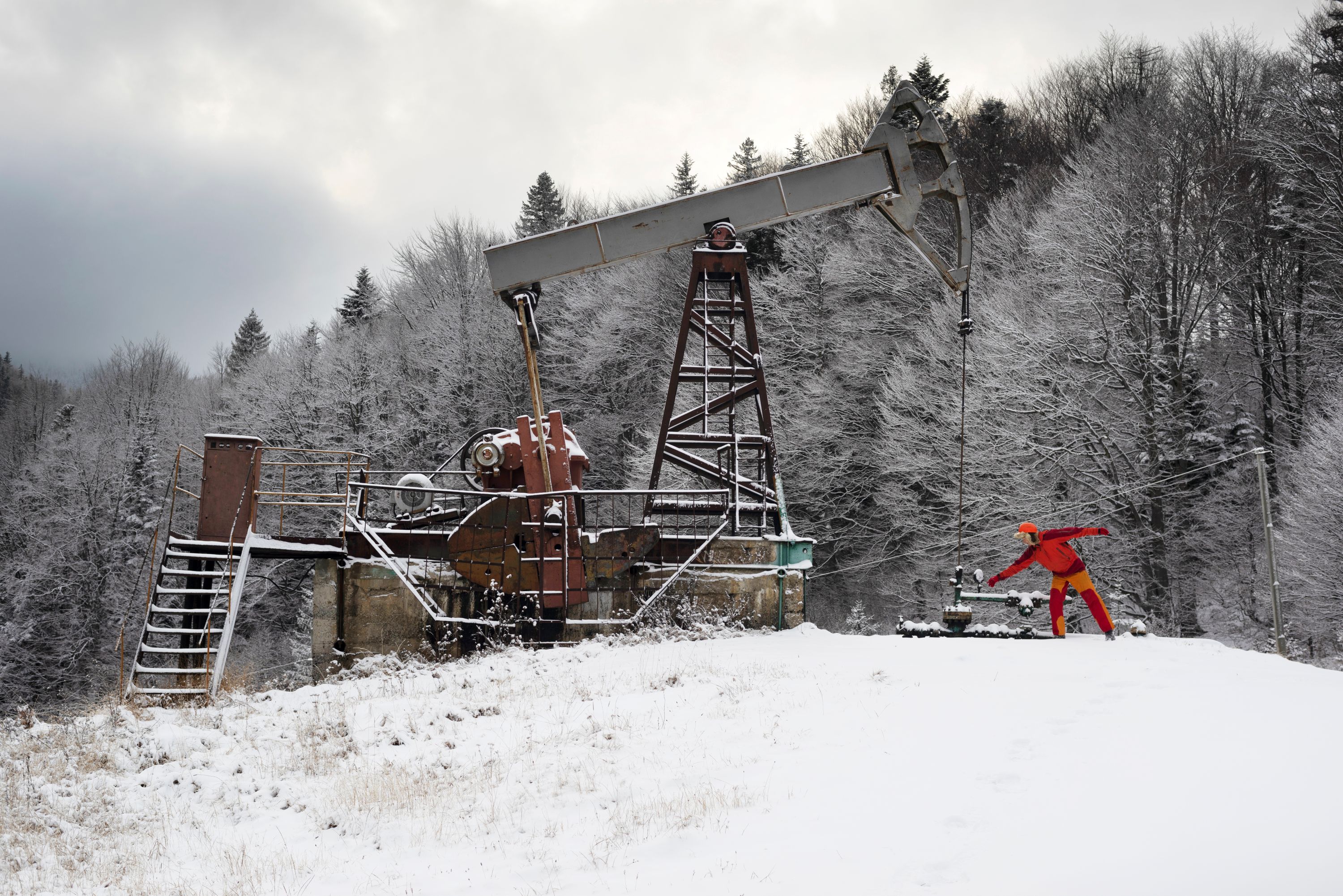 Oil Worker In Snow